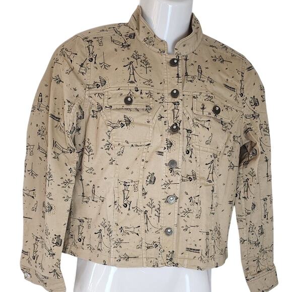 Christopher & Banks Tan Stretch Dog Print Jacket Women's Size Small 2007 - Picture 1 of 13
